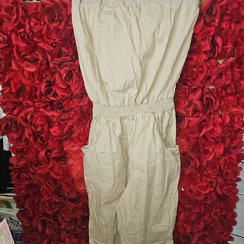 Chesley Light Tan Tube Top Cropped Jumpsuit W Adj. Leg Size Large